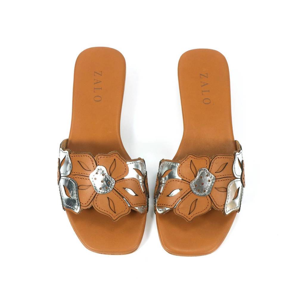 NEW HOUSE OF ZALO women's flora slide in brown/metallif